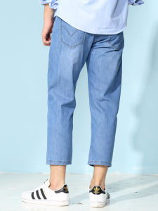 Loose Nine Points Denim Men Summer Ultra-Thin Straight-leg Stretch Pure Cotton Light Color Plus-Size 89 Points Casual Pants