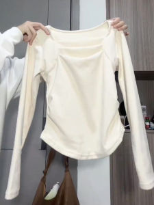 Áo Thun Dài Tay Cổ Vuông Lót Lông Cừu Ấm Áp Cho Nữ Mùa Thu Đông Mới Về Áo Lót Ôm Vừa Vặn Áo Khoác Ngoài