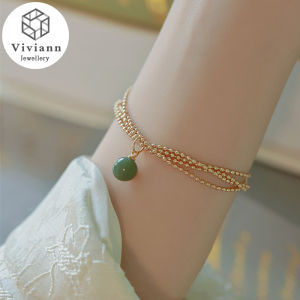 Viviann Original Hetian Jade Bracelet Multi-layered Vintage Gold Chain Hetian Jade Bead Bracelet Female Adjustable 18K Gold Chain Hetian Jade Beaded Bracelets for Women Fine Jewelry Gifts