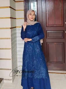 Gamis Brokat Bunga Tile Mutiara Tebal