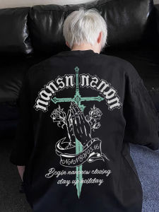 Áo Thun Tay Ngắn Cotton Phong Cách Mỹ Oversize in Hình Tay Vịn Cho Nam Mùa Hè Mới Cao Cấp Thường Ngày Thoáng Khí