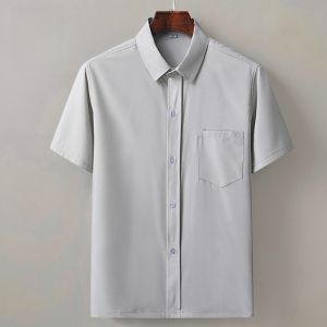 ROMON | Lormen Ice Silk Short Sleeve Casual Shirt Thin Flip Collar Summer Business Gentleman Style Breathable Polyester Fiber Mens Shirt