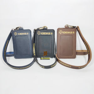 Tempat Id Card KEMENHUB Kulit - Logo KEMENHUB RI - Bahan Kulit PU - Tali Pengait - Warna: Biru/Coklat/Hitam - Kualitas Bagus