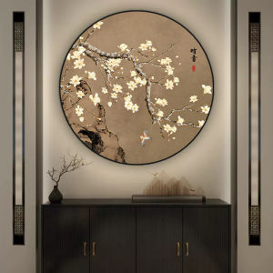 New Chinese Style Living Room Sofa Background Wall Hanging Painting round Entrance Decorative Painting High-End Crystal Porcelain Artwork