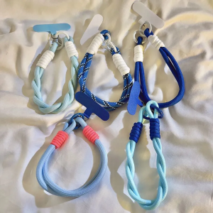 Blue Pure Color Woven Mobile Phone Lanyard Bracelet Short Style Camera Keychain Pendant Digital Accessories SIEWOLF