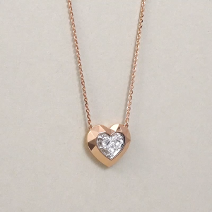 Chow Sang Sang 周生生 18K Solid White & Red Gold Diamond Symphony Diamond Heart-Shaped Necklace for Women 47cm 93364N 2.5g Gold