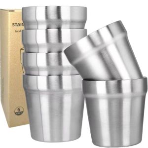 แก้วสแตนเลสสองชั้น ขนาด 175 มล. ชุด 6 ใบ ซ้อนกันได้ สำหรับกาแฟ ชา เบียร์ เหมาะสำหรับใช้ในบ้าน เดินทาง และตั้งแคมป์