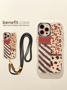 Fashionable Spliced Leopard Print Phone Case with Lanyard Anti-Fall Silicone Compatible with iPhone 16 pro Max Apple 15 pro 13 14 12 Creative 11 XS Max XR