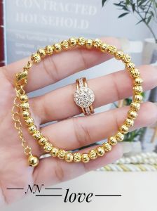 Xuping Gelang Biji Lada Set Cincin Permata Zircon Gold 0612aa