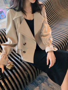 Áo Khoác Gió Ngắn Cho Nữ Màu Kaki Thanh Lịch Áo Khoác Gió Dài Tay Thường Ngày Áo Khoác Gió Dáng Thẳng Cho Nữ