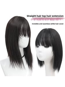 Lightweight Natural Female Hairpiece Bangs Cover Grey Hair 3D French Style No Trace Block Real Human Hair Daily Whole Head