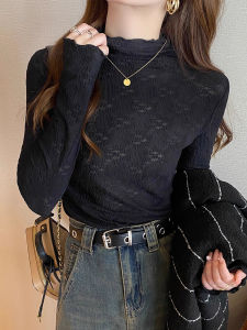 chaqi | เสื้อเชิ้ตคอสูงทรงเข้ารูปสไตล์ฝรั่งเศสย้อนยุคสำหรับผู้หญิงในฤดูใบไม้ร่วงและฤดูหนาว เสื้อชั้นในสีขาวแฟชั่น แขนยาว ด้านในมีขนแกะ เสื้อผ้าทำงาน