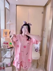 Piyama Baju Tidur Set Wanita Remaja Dewasa Setelan Kaos Lengan Pendek Celana Pendek Woman Pajamas Korean Cute Printed