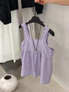 PAIBOLI | French Pure Desire Purple Lace Trim Strap Vest Womens Fashion Summer New Style Small Size Elegant Top Super Beautiful