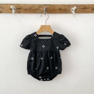 0-24M Baby Girl Clothing Cotton New Summer Newborn Baby Girl Romper Black Embroidered Flowers Cotton Toddler Baby Girls Jumpsuit