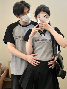 Áo Thun Cổ Tròn Màu Tương Phản Cho Cặp Đôi Mùa Hè Thiết Kế Mới Thường Ngày Đa Năng Dài Ngắn Một Màu Trang Phục Công Sở Thường Ngày