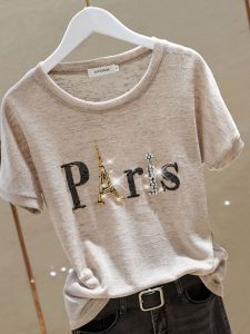 Áo Thun Tay Ngắn Bằng Lụa Băng Cho Nữ Thiết Kế Thời Trang Mùa Hè Thường Ngày Cổ Tròn Dài Vừa Phải Chất Liệu Khác