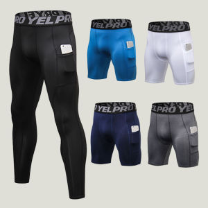 New Mens Sport Tight Shorts Quick Dry Fitness Running Long Pants Basketball Fleece Training Pocket Five-Minute Shorts