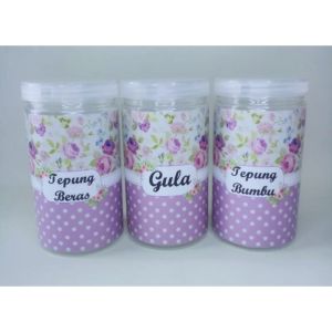 toples bumbu/ kue motif bunga ungu ukuan 1000ml(harga buat 3pcs)