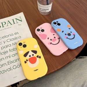 Cartoon Winnie the Pooh Piglet Silicone Phone Case Full Cover Anti-Fall for  14 plus 15 pro Max Couples 13 12 11 Models