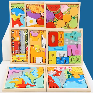 [SG Stock]Kids Wooden Puzzle dinosaur animal theme birthday goodie bag gift Blocks Brain Teasers Jigsaw Christmas gift