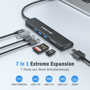 Lemorele | LEMORELE 7-in-1 USB C HUB Docking station with 4K 30Hz Video Output 100W PD USB-C&USB-A 3.0 Ports for MacBook Windows Laptop