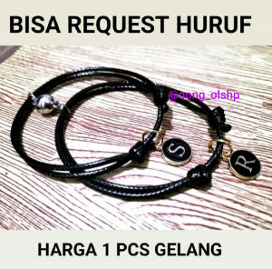 Gelang Couple magnet inisial huruf Epoxy HARGA 1 PCS GELANG / Gelang tali Hitam couple sahabat atau pacar / Gelang Magnet Couple Murah/ Gelang Tali Hitam Couple Huruf Epoxy