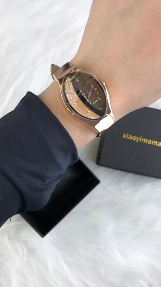 【Free Gift Box】New Style Quartz Womens Watch Oval Half-Side Rhinestone Ball Glitter Fashion Womens Watch  Gifts