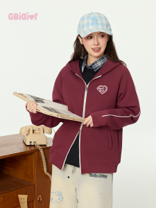 Gbiaior | Heart Printed Hooded Jacket with Double Zipper Air Layer Fabric