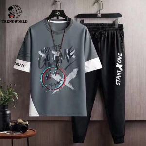 Summer Short Sleeve T-shirt New Ice Silk Long Shorts Suit Mens Fashion Clothing Versatile Loose Teen T-shirt