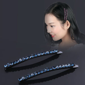 Korean Rhinestone Adult Headdress Side Clip Elegant a Pair of Hairclips Simple Hair Accessories Bang Clip Black & Rhimestone Bar Hairclip