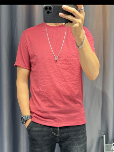 Summer 2025 Mens Cotton Linen Solid Color Short Sleeve T-Shirt Ice Sensation Thin Breathable round Neck Half Sleeve Body Shirt