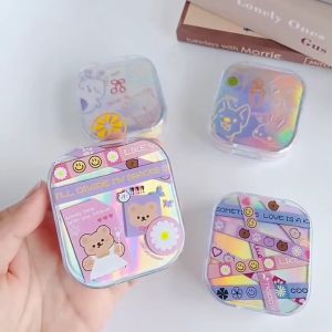 Pharaoh🎀Kartun Beruang Pola Laser Miopia Lensa Kontak Kotak Penyimpanan Gadis Lucu