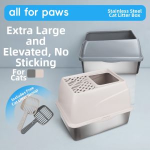 All For Paws | Stainless Steel Anti-Spill Top-Entry Semi-Open Cat Litter Box