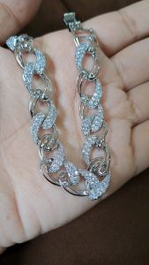 Gelang Perak Rantai Berlapis Berlian Titanium 22 K (Silver)