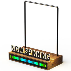 Now Spinning Vinyl Record Stand with Warm White & RGB Sound-Control LED Light-Up Vinyl Display Holder Fingerprint-Resistant Ac