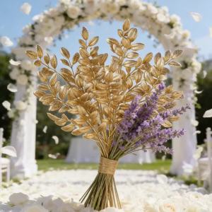 10Pcs Artificial Plants Golden Leaves Festival Home Room Table Decora Outdoor Wedding Garden Yard Garland Wreath DIY Gifts Prop
