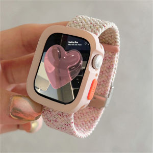 Korean Cute Braided Strap + Case For Apple Watch Band 44mm 40mm 45mm 41mm 49mm Elastic Nylon Bracelet For iWatch Series 9 8 SE 7 6 5 4
