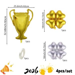 1 Set of Champion Trophy Balloon Column Set Trophy Paired with Four-Leaf Clover Foil Balloons Trophy DIY Winning Stickers Perfect for 2026 World Cup Party Decorations