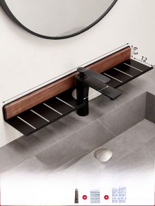 ชั้นวางของในห้องน้ำแบบติดผนัง ชั้นวางของ 1 ชั้น อุปกรณ์ทำความสะอาดในห้องน้ำ ติดตั้งแบบไม่ต้องเจาะ อลูมิเนียมอวกาศ