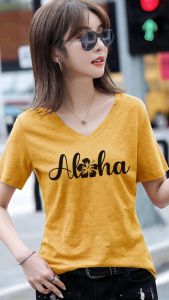 M-6XL เสื้อยืดแฟชั่นเกาหลี Aloha คอวี T-shirt Aloha for women Cotton100% High quality รุ่น C458