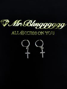 Mr.Blingggggg European Hip Hop Jewelry S925 Silver Diamond Couple Easiest for Match Simple Cross Earrings