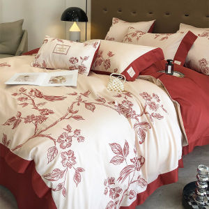 Happylove Minimalist Wedding Four-Piece Set 100S Cotton New Wedding Celebration Bedding Red Happy Dowry