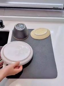 【SKIT SG】Super Absorbent Dish Drying Mat Drain Pad Coffee Machine Bottle Dinnerware Placemat Mat Kitchen Sink Absorbent Mat Dish Draining Anti-Mould Diatomite Mat Kitchen Mat Diatomite Quick Drying Mat Drain Mat Anti Slip Wet Stain Fast Absorption Pad