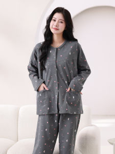 Áo Ngủ Cotton Mùa Đông Cỡ Lớn Rộng Rãi Cổ Tròn Tay Dài Màu Xám Đậm Mặc Nhà Cho Nữ Cỡ Lớn 200 Pound Xuân Thu
