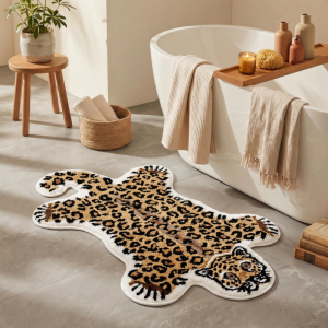 VIKAMA Vintage Tiger-shaped Curved Rug Anti-slip Soft Bathroom Floor Mat Bedroom Entrance Door Mat Home Decoration