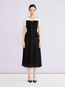 Summer V-Neck Color Block Audrey Hepburn Style Fashionable Elegant Knit Top