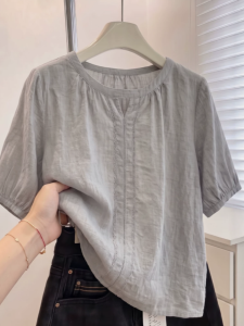 Lace Hollow Out Large Size Slimming Classy Younger-looking Womens Short Sleeve Shirt