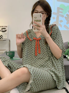 Summer Cotton Thick Pajamas Womens Short-Sleeved Cropped Pants Thin Rayon K-style Loose Ruffled Homewear Suit