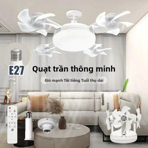 Quạt Trần LED Hiện Đại Có Điều Khiển Từ Xa 3 Tốc Độ Đế E27 Thiết Kế Có Thể Gập Lại Quạt Treo Thông Minh Cho Phòng Ngủ Trang Trí Phòng Khách